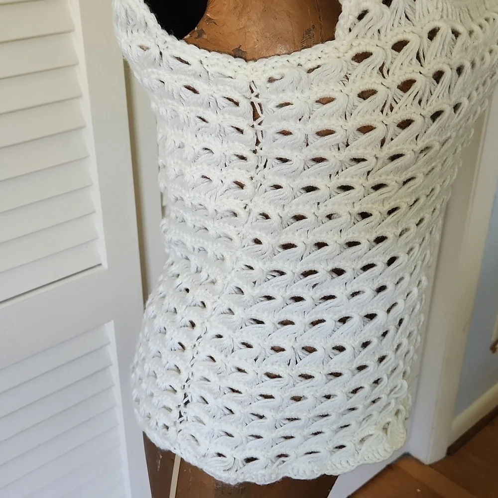 Handmade Crochet Knit Tank Cream Colored Yarn - Picture 4 of 7